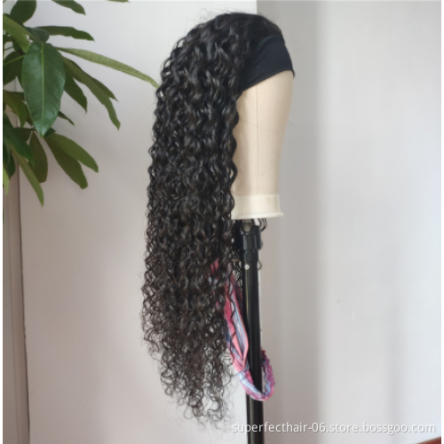150% 180% Density Headband Wig Human Hair For Black Women With Headband Malaysian Waterwave Headband Human Hair Wigs